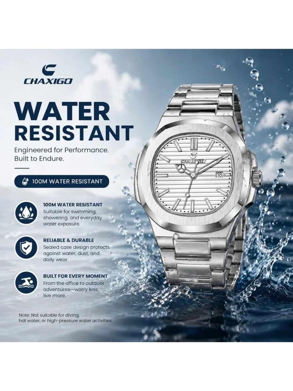 Men's Silver Alloy Material Waterproof Quartz Sports Sports Wrist Watches